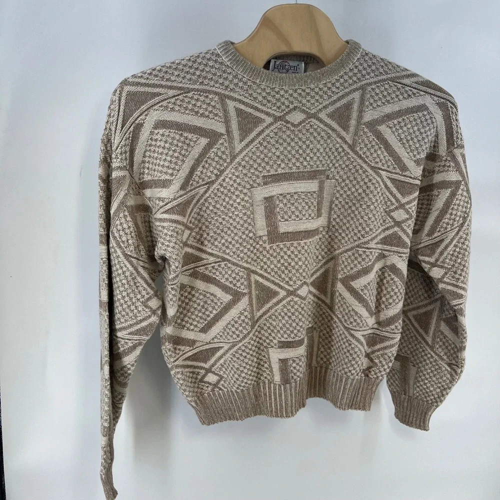 Vintage Jantzen Mens Large Geometric Knit Sweater Made in USA Grandpacore Cotton